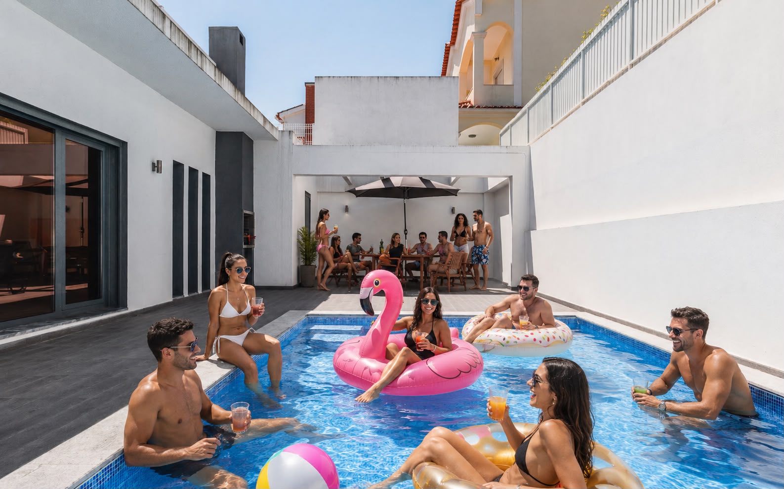 Pool party na piscina privada da villa em Corroios